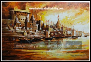 Oil on canvas paintings - Banaras ghat hand painted