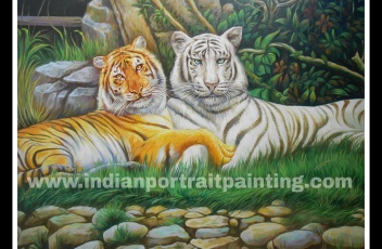 Customised animals portrait paintings on oil canvas - Tiger