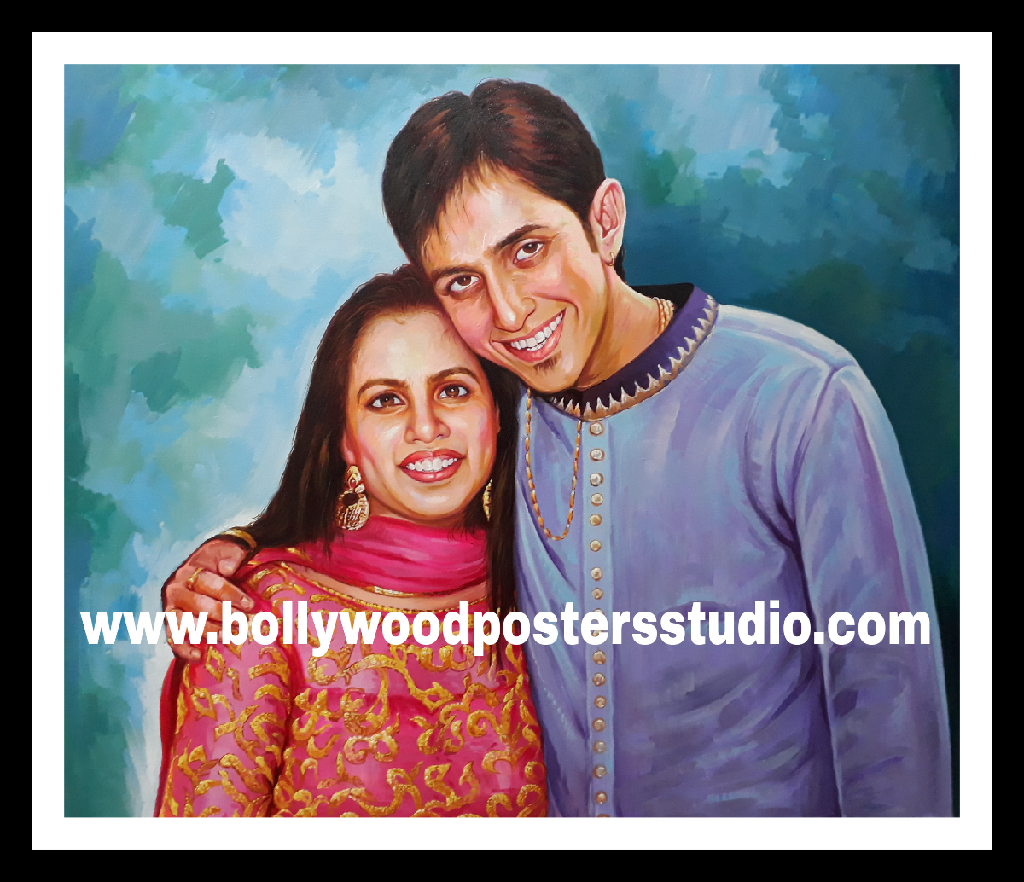 Indian portrait painting for couple