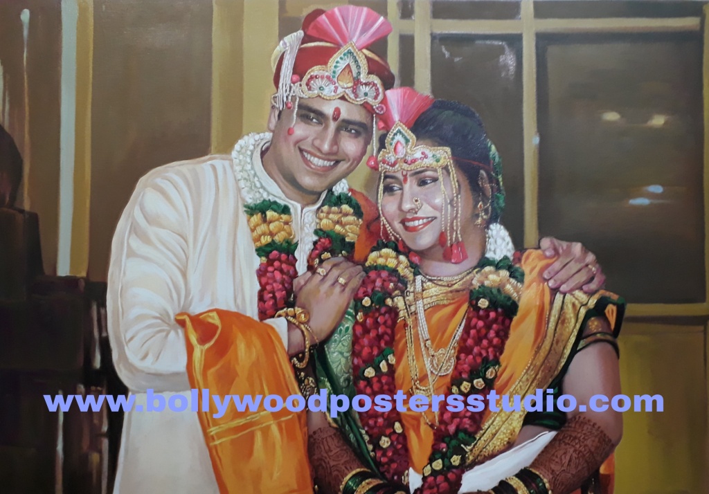 Portrait paintings from wedding photo